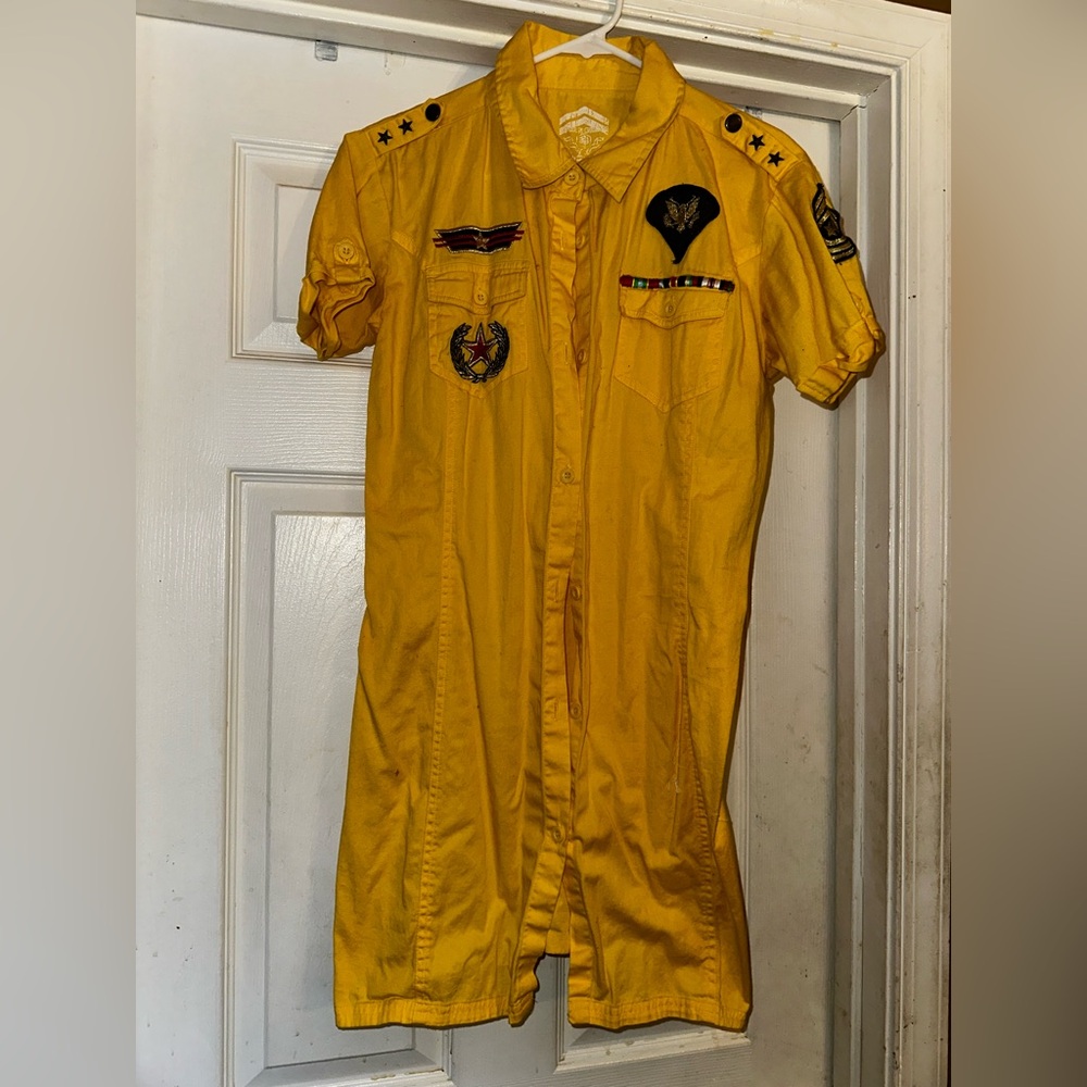 Yellow Military-Inspired Shirt Dress